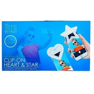 Selfie Ring Light Tech BITS ByTech 2-Pk  Clip-On Heart & Star 3 Light Levels NIB
